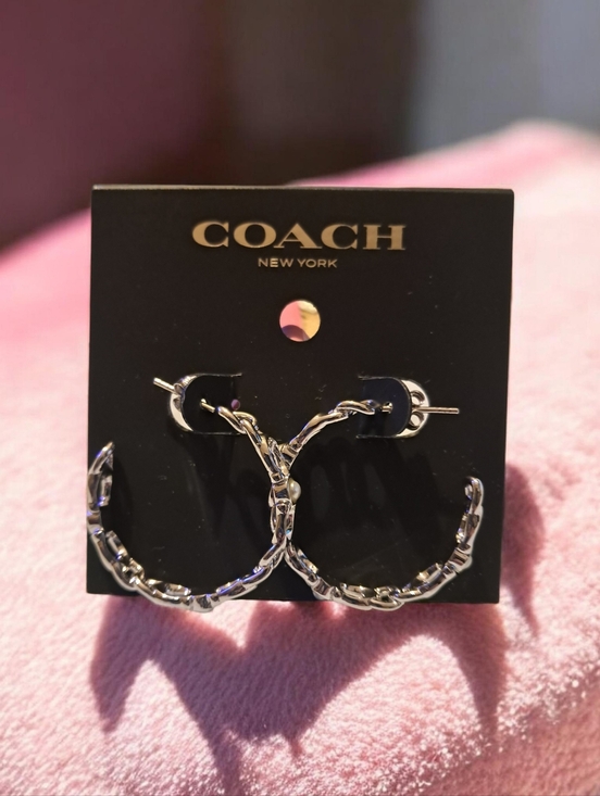 Coach Jewelry - COACH Silver Signature C-link Twisted Hoop Earrings with Pearl Accents